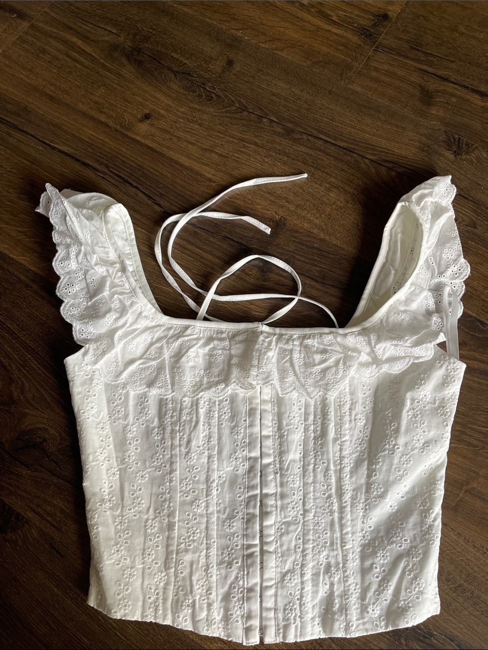 White Eyelet Ruffled Strap Corset Top